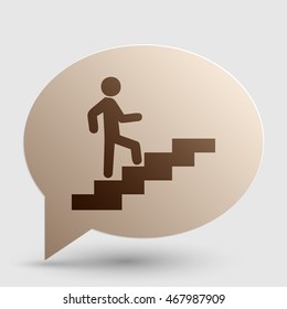 Man on Stairs going up. Brown gradient icon on bubble with shadow.