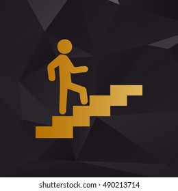 Man on Stairs going up. Golden style on background with polygons.