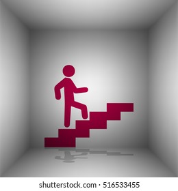 Man on Stairs going up. Bordo icon with shadow in the room.