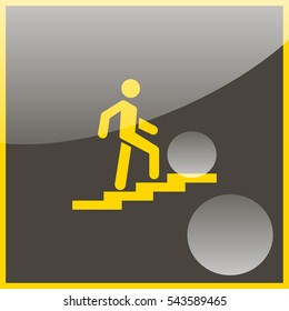 Man on stairs going up.