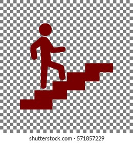 Man on Stairs going up. Maroon icon on transparent background.