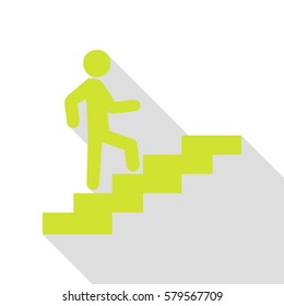 Man on Stairs going up. Pear icon with flat style shadow path.