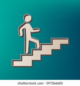 Man on Stairs going up. Vector. Icon printed at 3d on sea color background.