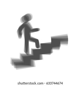Man on Stairs going up. Vector. Gray icon shaked at white background.