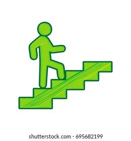Man on Stairs going up. Vector. Lemon scribble icon on white background. Isolated