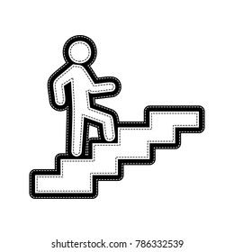 Man on Stairs going up. Vector. Flat style black icon on white.