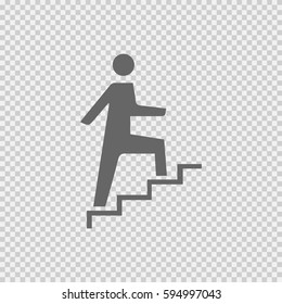 Man on stairs going up vector icon eps 10. Promotion symbol. Simple isolated illustration on transparent background.
