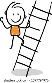 Man on stairs. hand drawn doodle line art cartoon design character - isolated vector illustration outline