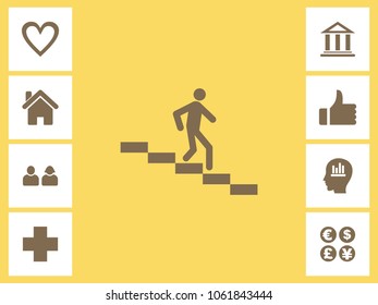 Man On Stairs Icon With Bonus Icons. Eps-10.