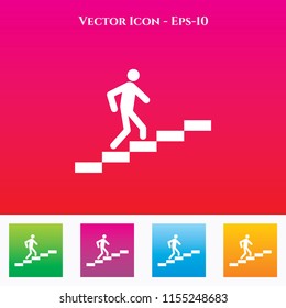 Man on Stairs Icon in Colored Square box. eps-10