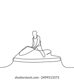 man On Stand up Jet Ski - one line art vector. concept man controls water transport, man rescuer. Handmade vector not AI