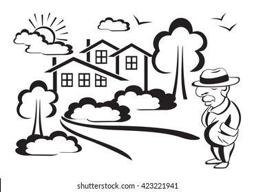 man on the street black and white vector illustration