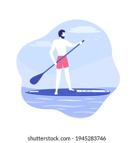 Man on a sup board with paddle, vector