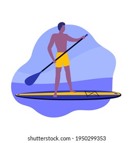 Man on a sup board with a paddle, vector art