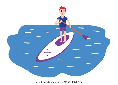 a man on sup board surfing in the sea design vector flat modern isolated illustration