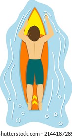 Hombre en la tabla de surf, pádel a mano.