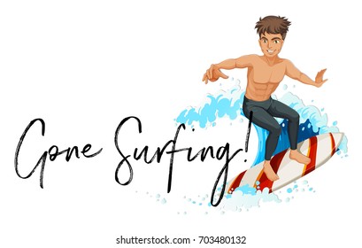 Hombre en tabla de surf con frase que se ha ido ilustrando