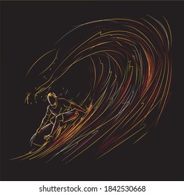 Man on surfboard riding a wave vector illustration