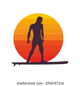 Man on surfboard and sun