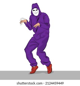 Man on tiptoe, hidden, camouflaged, with a mask.