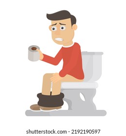 Man on the toilet. Defecation, vector illustration