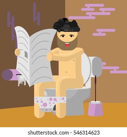 Man on the toilet flat objects eps10