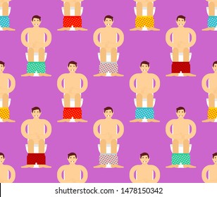 Man on toilet pattern seamless. Guy poop background. vector texture