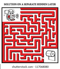 Man on a toilet, running low on toilet paper Maze: a labyrinth game with solution