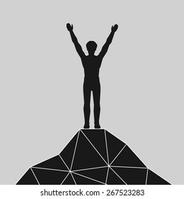 Man on top of mountain. Conceptual design.