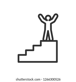 man on the top of stair. linear icon. Line with editable stroke