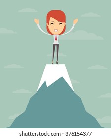 Man On Top Of The World, Business Woman On Top, Vector Illustration