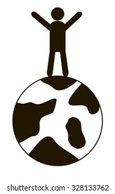 Man on top of the world. Vector Image.