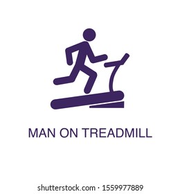 Man on treadmill element in flat simple style on white background. Man on treadmill icon, with text name concept template