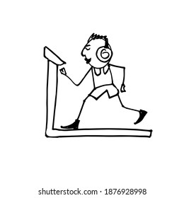 A man on a treadmill. A hand-drawn cartoon character. Vector illustration