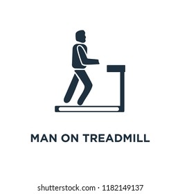Man On Treadmill icon. Black filled vector illustration. Man On Treadmill symbol on white background. Can be used in web and mobile.