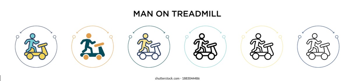 Man on treadmill icon in filled, thin line, outline and stroke style. Vector illustration of two colored and black man on treadmill vector icons designs can be used for mobile, ui, web
