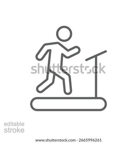 Man on treadmill icon. Simple outline style. Running, machine, fitness, people, gym, sport, training, exercise, person, health concept. Thin line symbol. Vector isolated design editable stroke