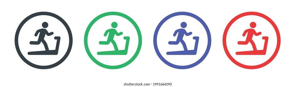 Man on treadmill icons set. Vector illustration