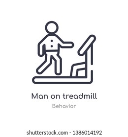 man on treadmill outline icon. isolated line vector illustration from behavior collection. editable thin stroke man on treadmill icon on white background