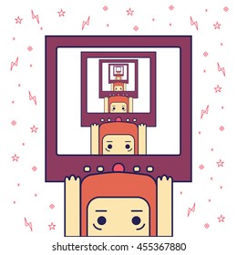  Man on TV in the flat design style