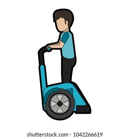 Man on two wheels electric scooter