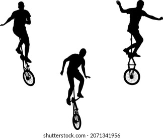 man on unicycle silhouettes - vector illustration