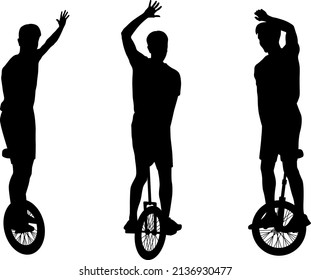 man on unicycle silhouettes - vector illustration