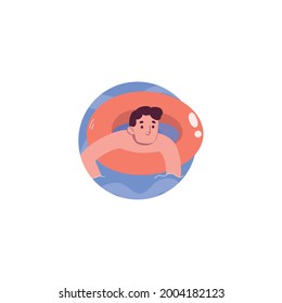 Man On Vacation With Floating Tire Vector