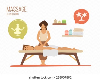 Man on a vacation. Spa massage wellness salon illustration.