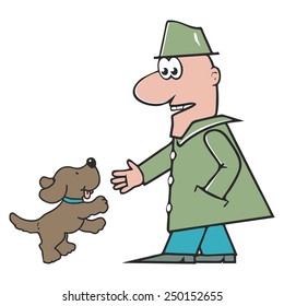man on a walk with a dog, vector illustration