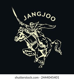 Man on warrior Horse Vector outline Logo design Illustration