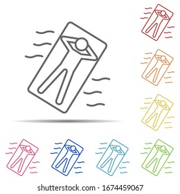 Man on a water mattress multi color icon. Element of swimming poll thin line icon on white background