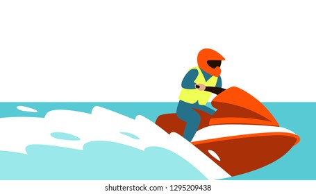 man on a water scooter, vector illustration ,flat style, profile view