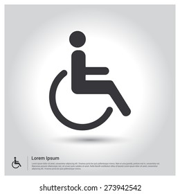 Man on wheelchair, disabled person Icon, pictograph icon on gray background. Vector illustration for web site, mobile application. Simple flat metro design style. Outline Icon. Flat design style